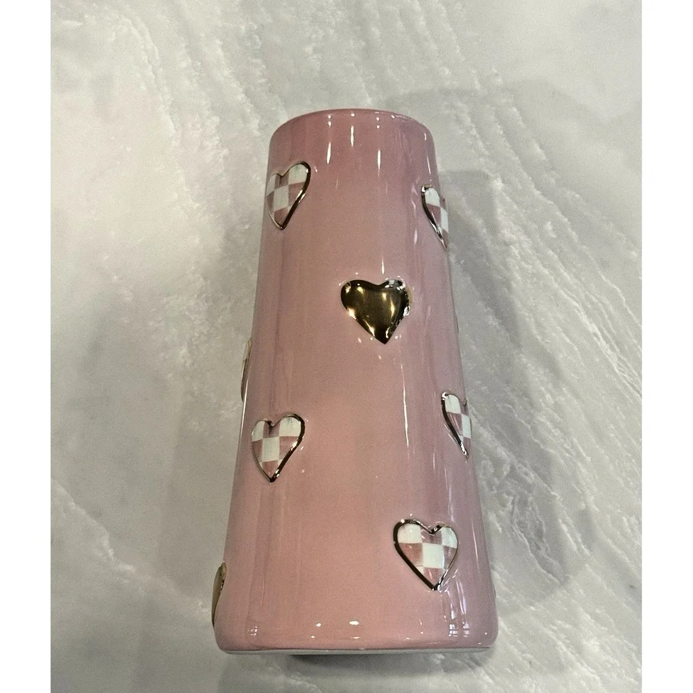 MacKenzie-Childs Rosy Check Short Heart Vase 20oz #41120-011 NIB